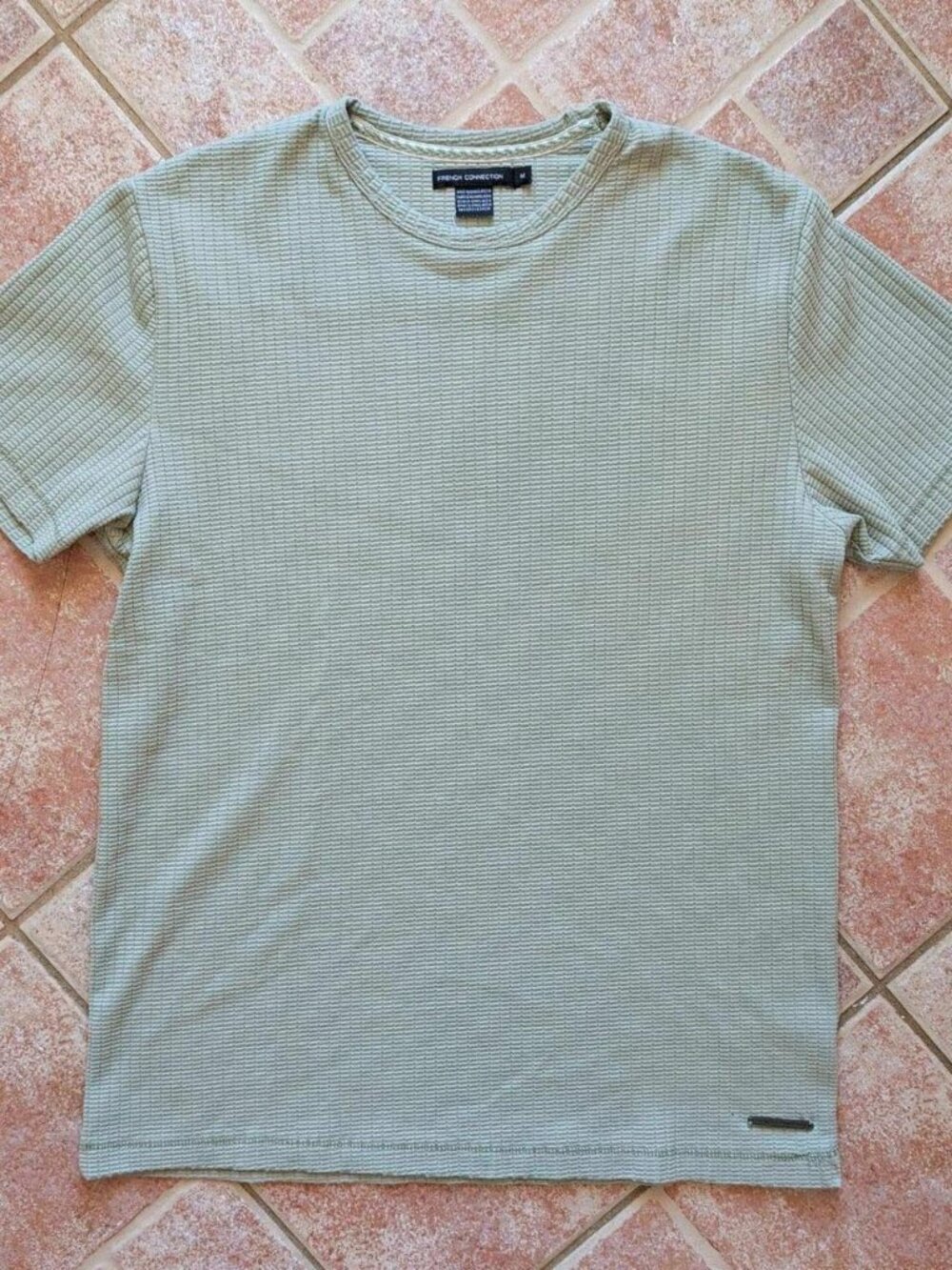 French Connection T-Shirt Mens Medium Sage Green Textured Waffle Knit